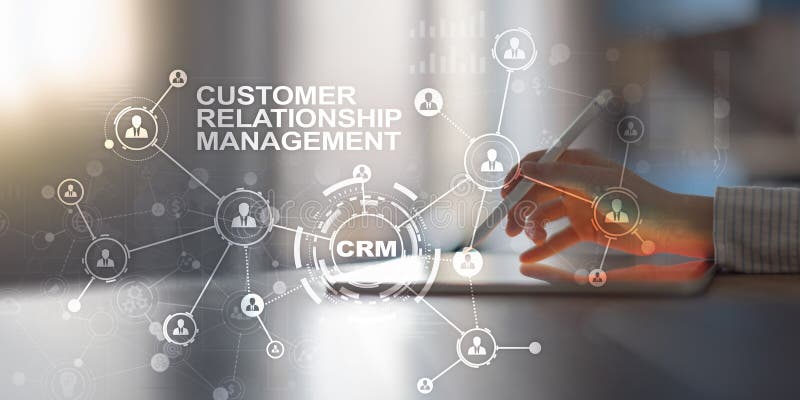Customer Relationship Management System Visualization with Network Connections and Data Analytics royalty free stock photos