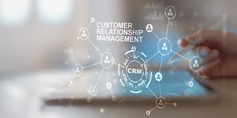 Customer Relationship Management System Visualization with Network Connections and Data Analytics stock photos