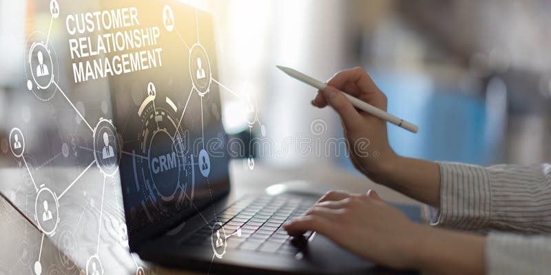 Customer Relationship Management System Visualization with Network Connections and Data Analytics stock illustration
