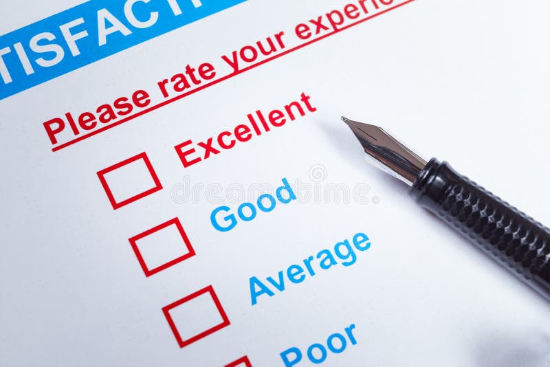 Customer satisfaction survey checkbox with rating and pen, can u