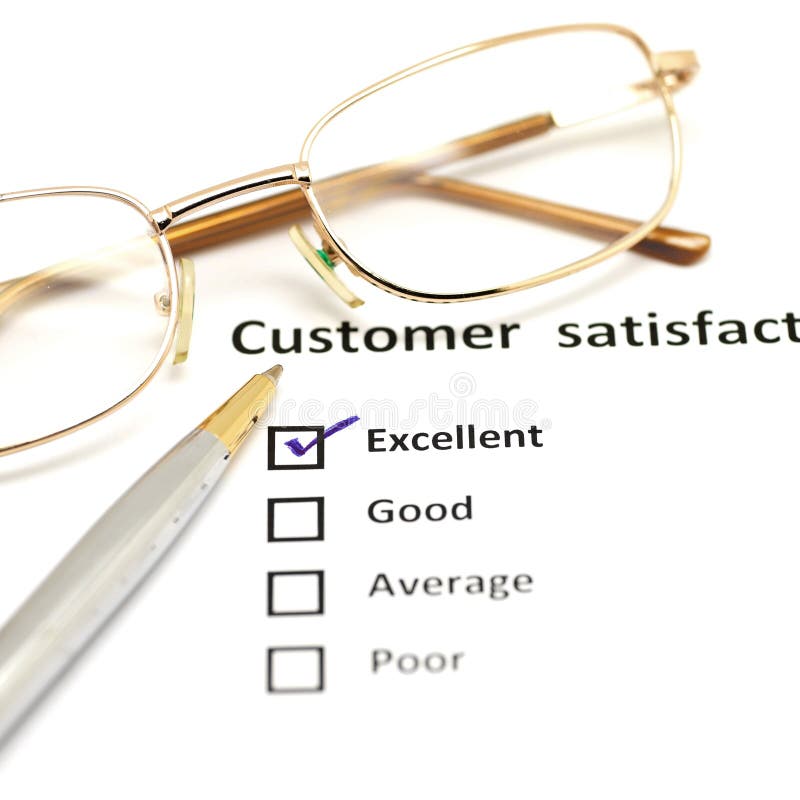 Customer satisfaction survey form with the pen and glasses