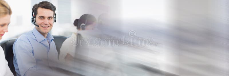 Customer service assistants with headsets with bright background royalty free stock images Customer service assistants with headsets with bright background royalty free stock images