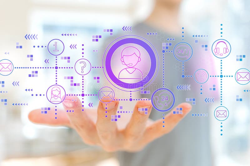 Customer Service 24 Hours 7 Days a Week with Young Man Stock