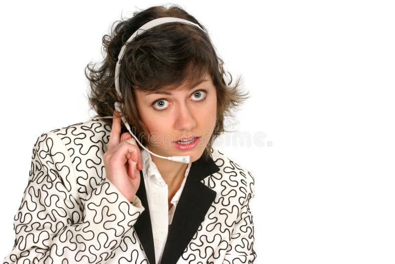 Customer service tech listens over her headset