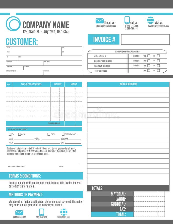 Customizable Invoice work order template design