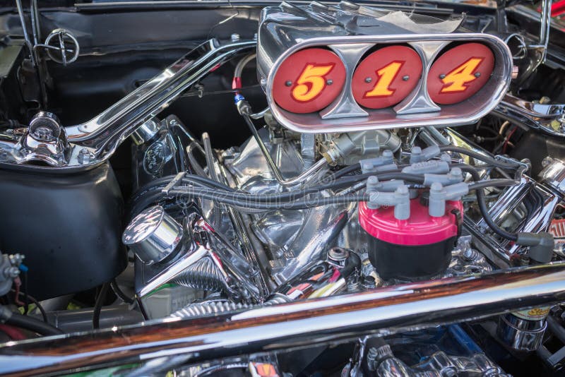 Customized Muscle Car Engine Displayed Editorial Stock Image - Image of