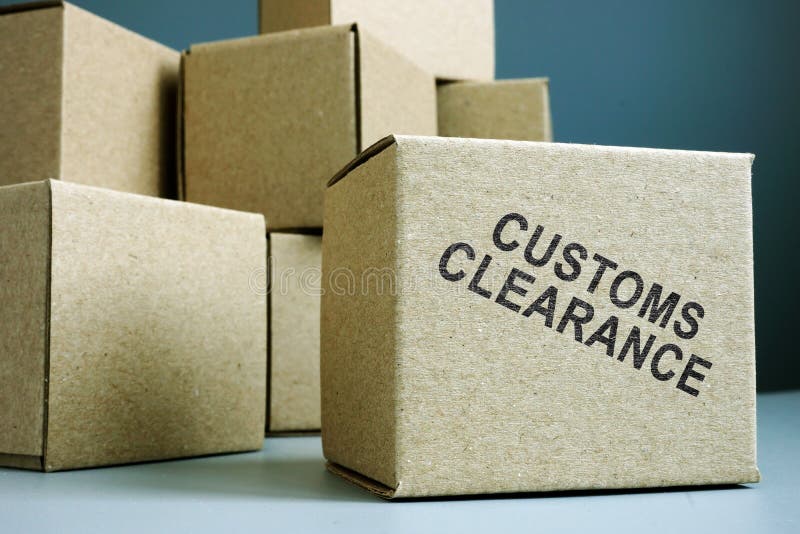 Customs clearance stamp on a side of box