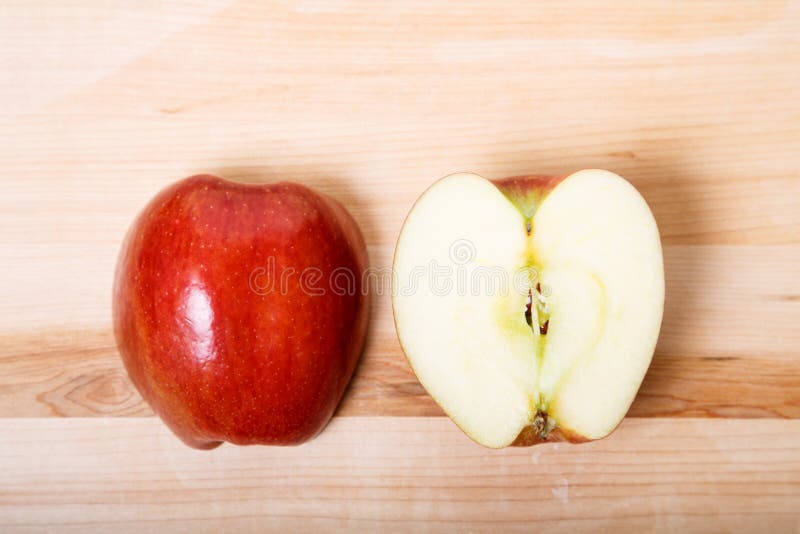 Cut Apple on Wood Cutting Board Stock Image Image of organic, diet