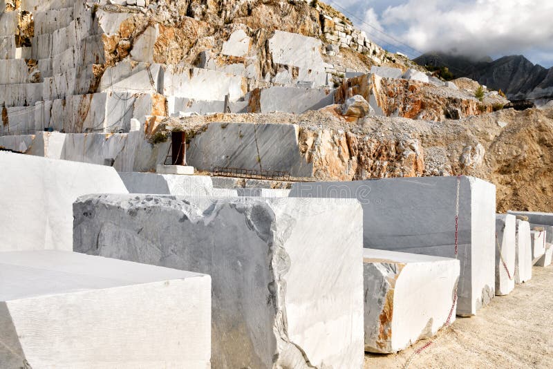 Blocks of Cut White Carrara Marble in the Quarry Stock Image - Image of ...