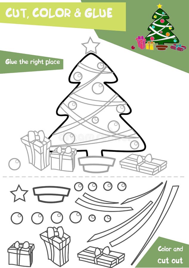 Cut and Glue - Christmas Tree Stock Vector - Illustration of school