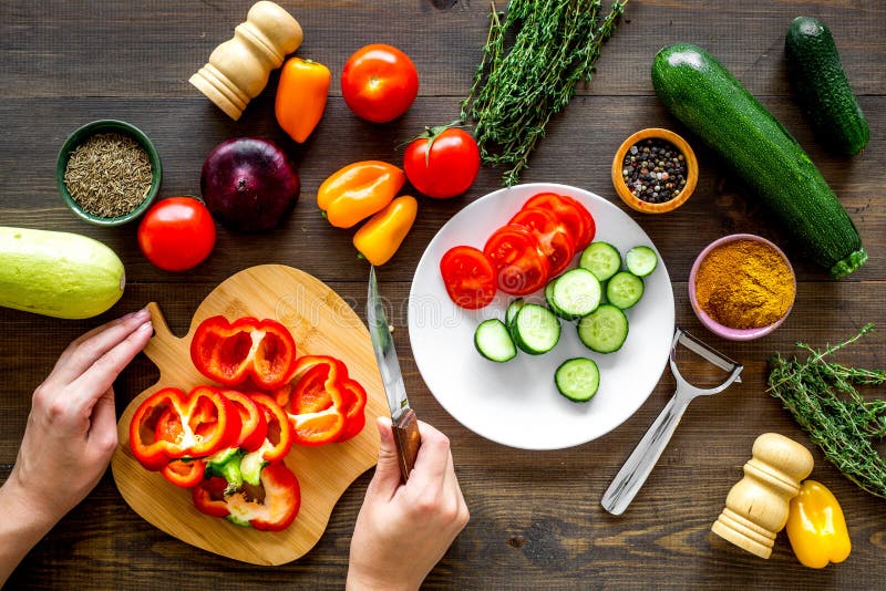 Cut Different Fresh Vegetables on Cutting Board for Cooking Vegetable