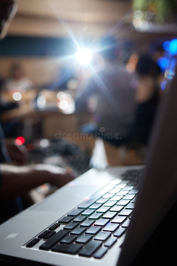 Cut in of DJ Decks and Laptop Computer. Stock Photo Image of creative
