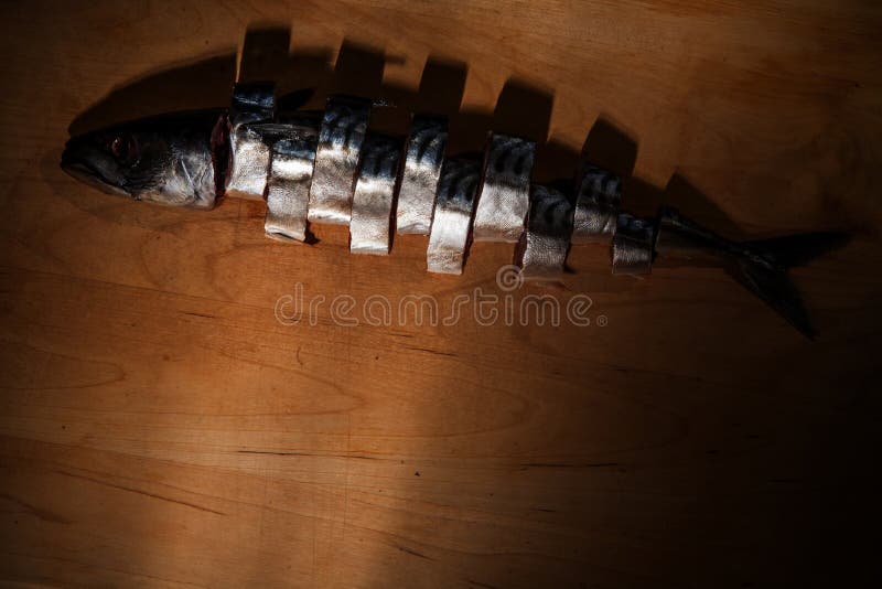 Cut Fish in Pieces on Wooden Board Stock Image Image of animal