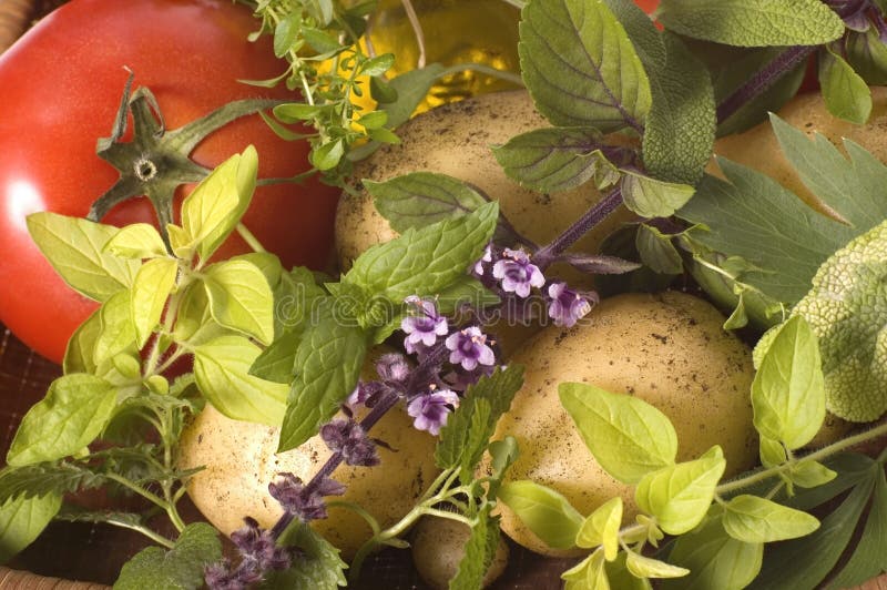 Cut fresh herbs and vegetables