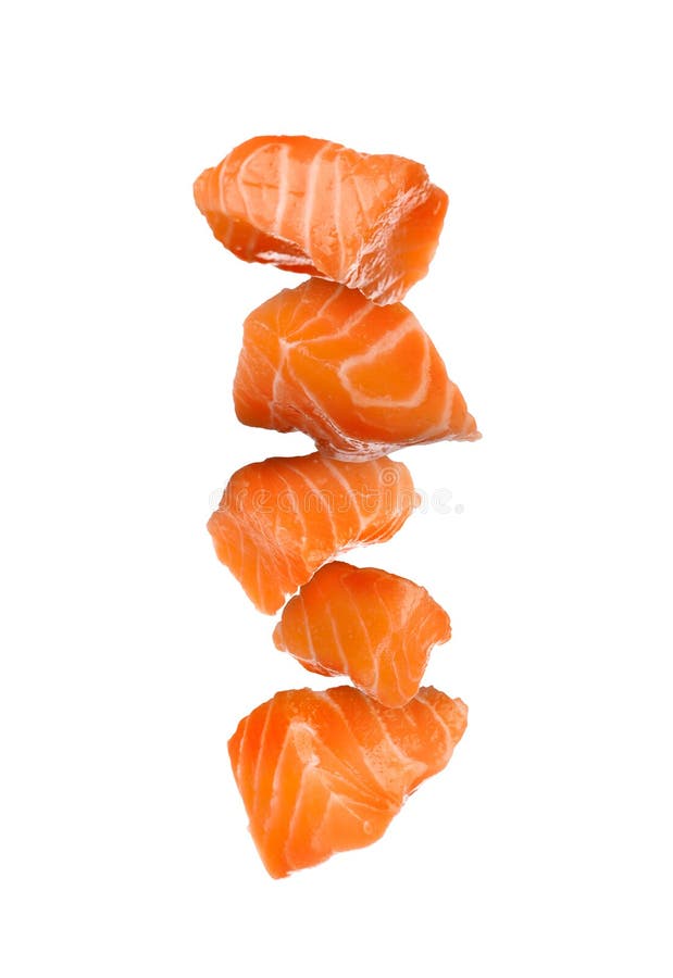 Cut Fresh Salmon Falling on White Background Stock Illustration ...