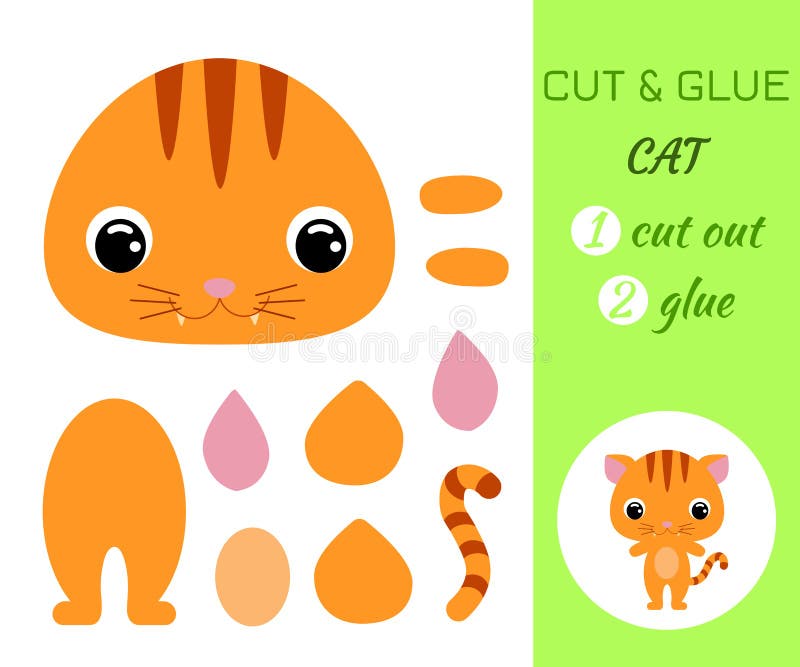 Cut And Glue Baby Cat. Educational Paper Game For Preschool Children