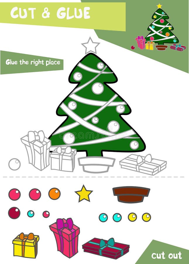 Cut and Glue - Christmas Tree Stock Vector - Illustration of school
