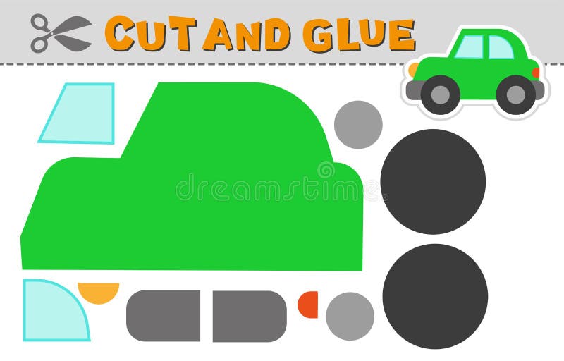Cut and Glue Creen Car. Vector Illustration Stock Vector - Illustration