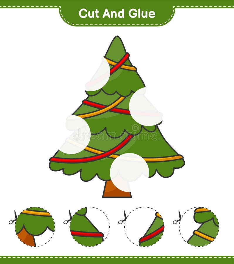 Cut and Glue, Cut Parts of Christmas Tree and Glue Them. Educational