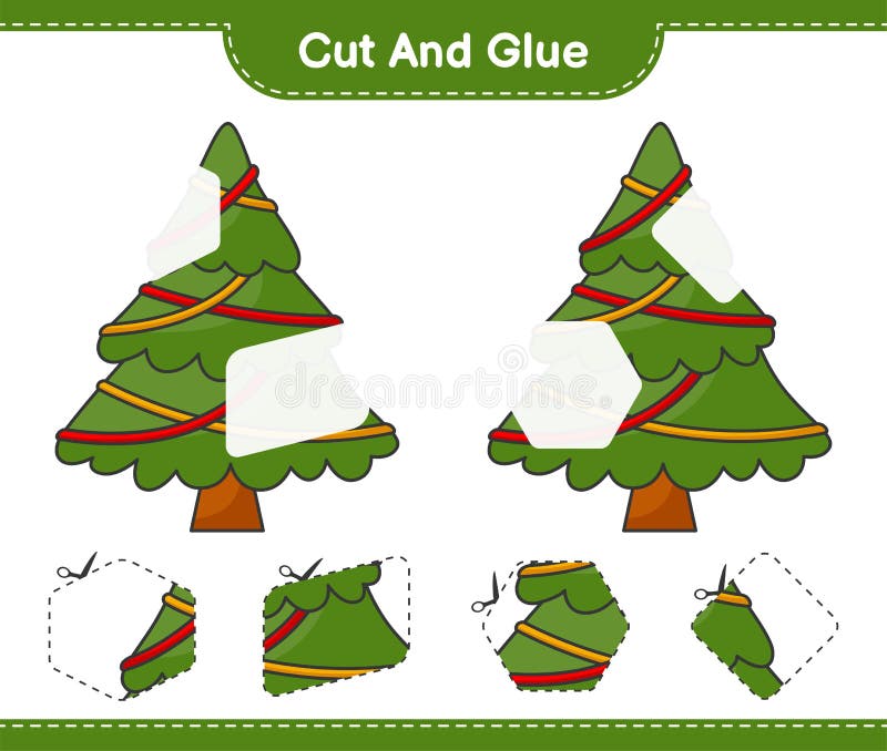 Cut and Glue, Cut Parts of Christmas Tree and Glue Them. Educational