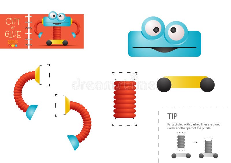 Cut and Glue Paper Vector Toy. Funny Robotic Character As a Cardboard