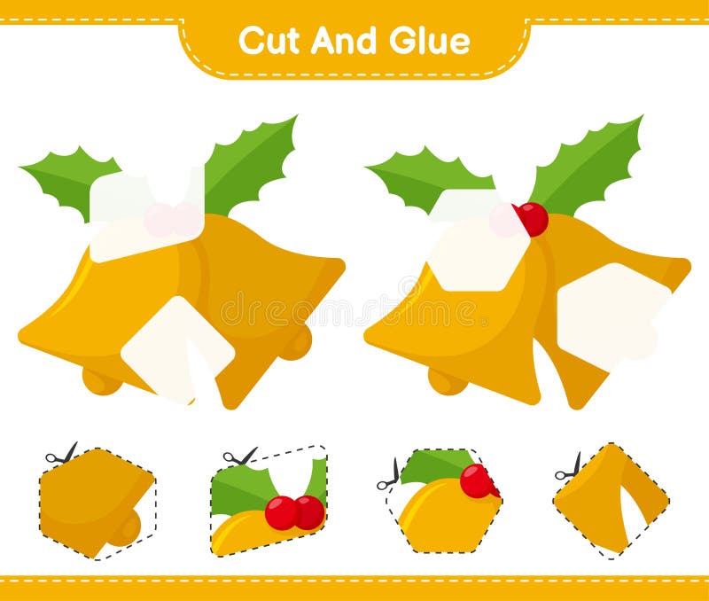 Cut and Glue, Cut Parts of Christmas Bell and Glue Them. Educational