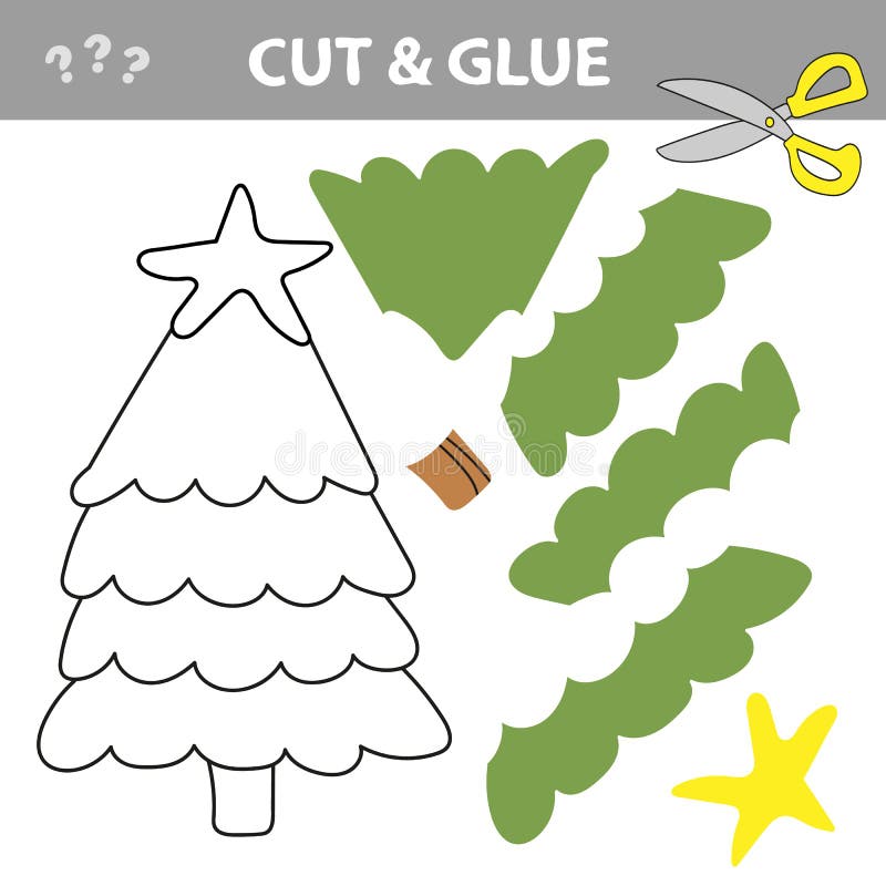 Cut and Glue - Simple Game for Kids. Christmas Tree Stock Vector