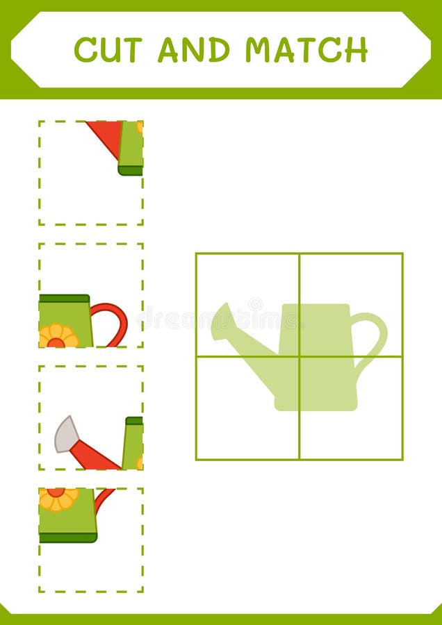 Cut and Match Parts of Watering Can, Game for Children. Vector Stock ...