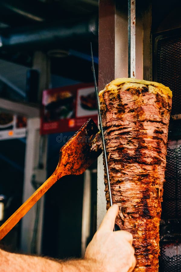 Cut meat for doner kebab stock image. Image of food 158282429
