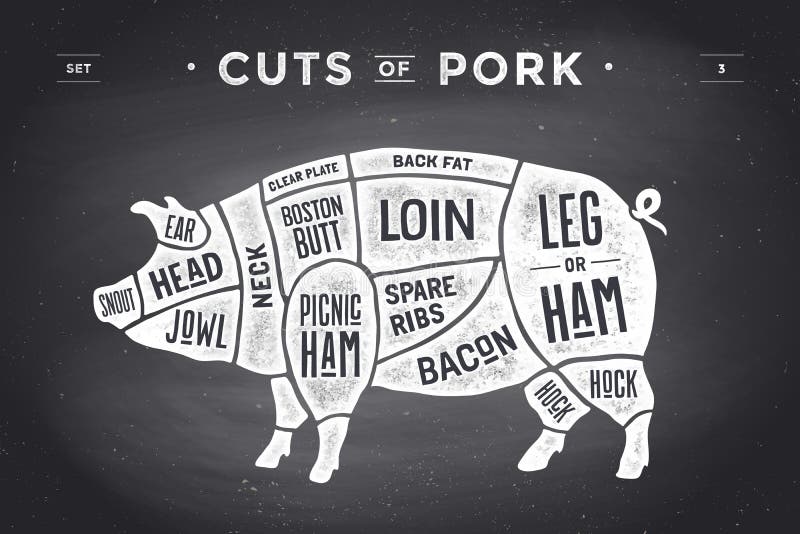 Cut Of Meat Set Poster Butcher Diagram Scheme And Guide