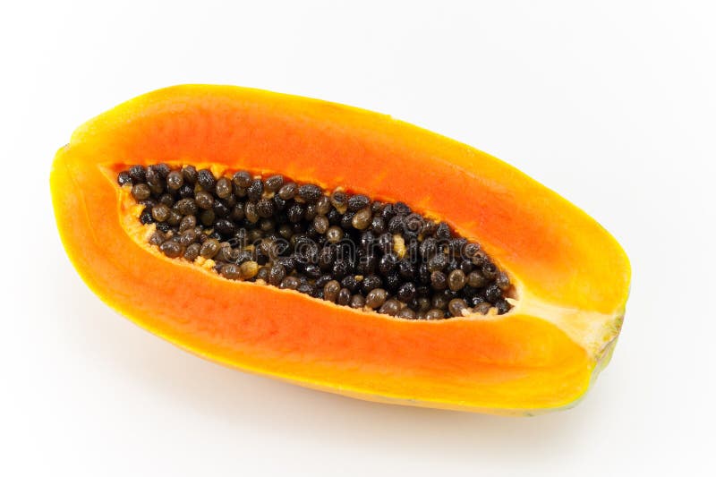 The cut papaya in half stock photo. Image of juicy, split 31191668