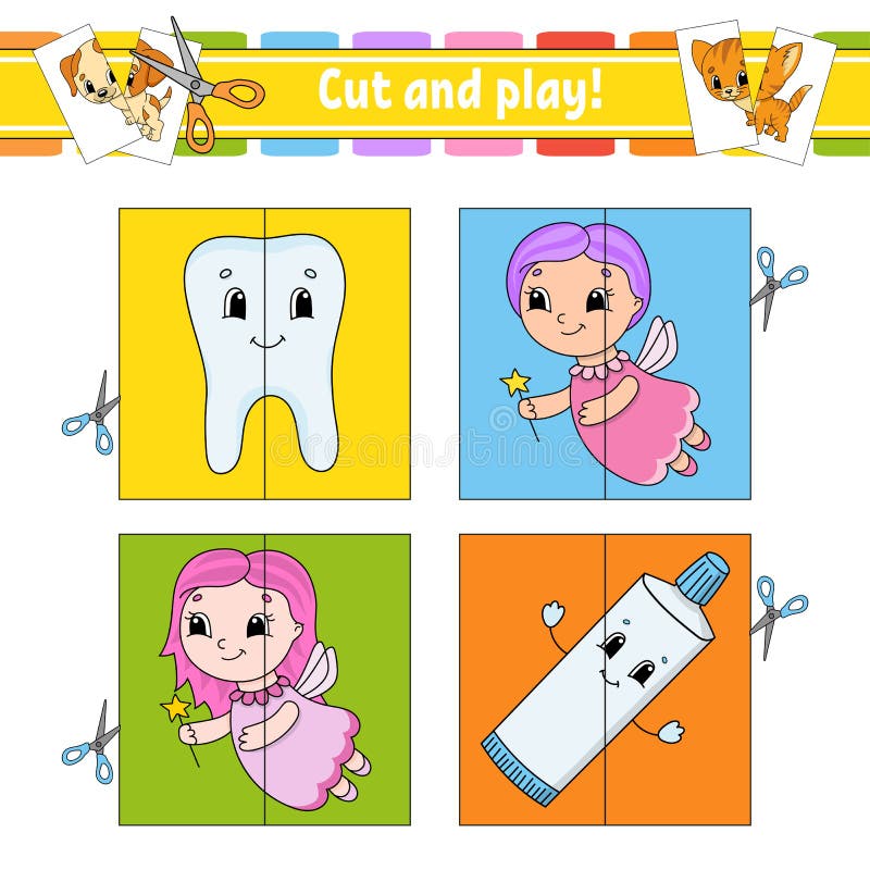 Cut and Play. Flash Cards. Color Puzzle. Tooth, Toothpaste, Fairy ...
