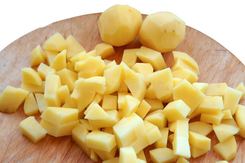 Cut Potatoes into Slices, Cut Raw Potatoes for Soup, Cut Fresh Potatoes
