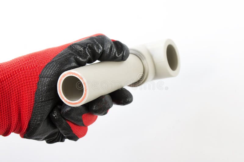 Cut Pvc Pipe in the Hand of the Master Stock Image Image of pipe