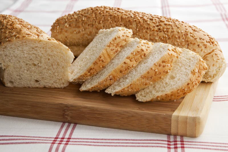 Cut sesame baguette. stock image. Image of everyday, slice - 15314909