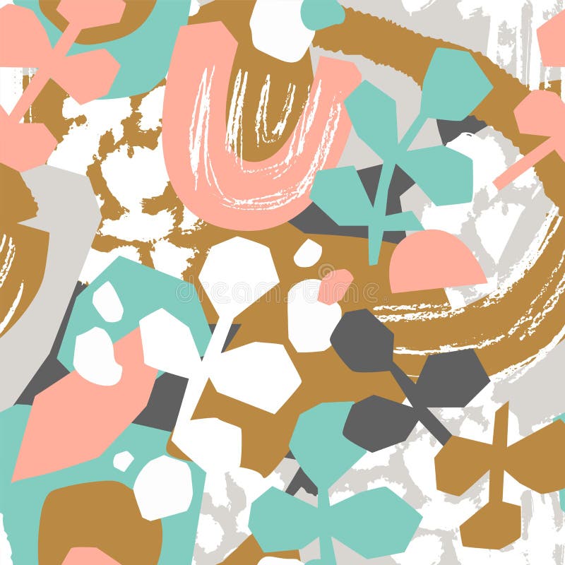 Cute abstract leaves in pink, blue and gold colors. Vector seamless pattern for fabric or wallpaper design. royalty free illustration Cute abstract leaves in pink, blue and gold colors. Vector seamless pattern for fabric or wallpaper design. royalty free illustration