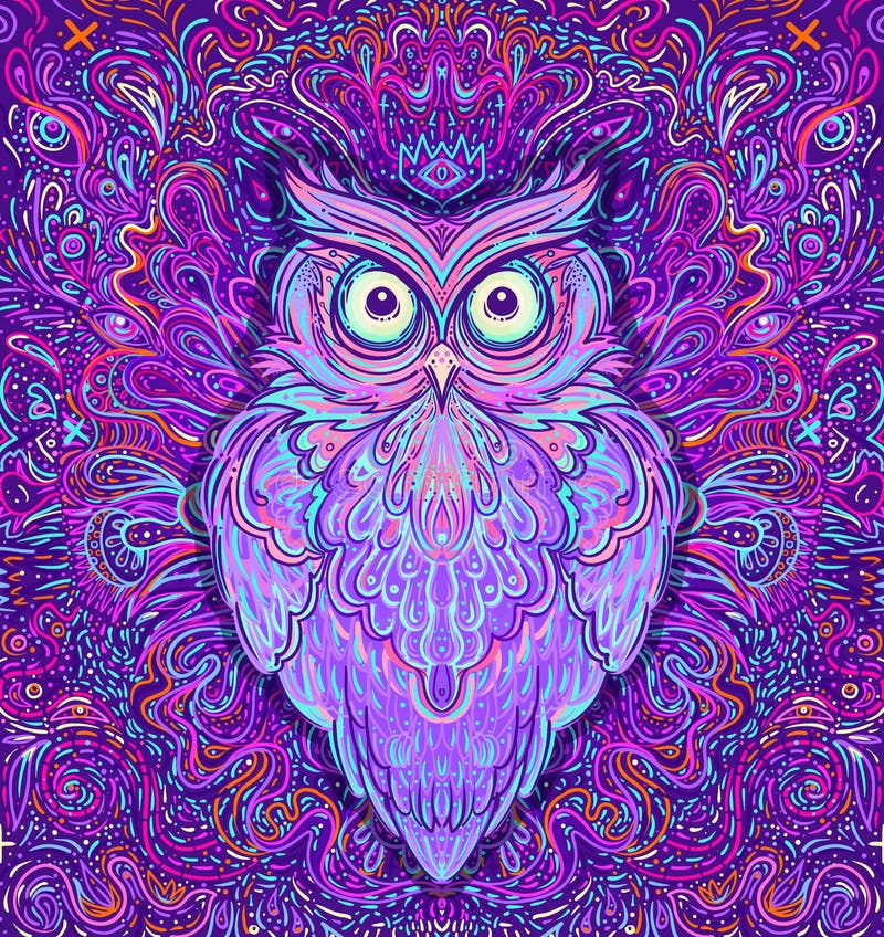 Cute Abstract Owl and Psychedelic Ornate Pattern. Character Tattoo Design  for Pet Lovers, Artwork for Print, Textiles Stock Vector - Illustration of  graphic, shaman: 169496014