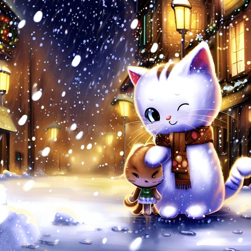 在聖誕節的可愛小貓 💕  Cute anime cat, Cute cartoon wallpapers