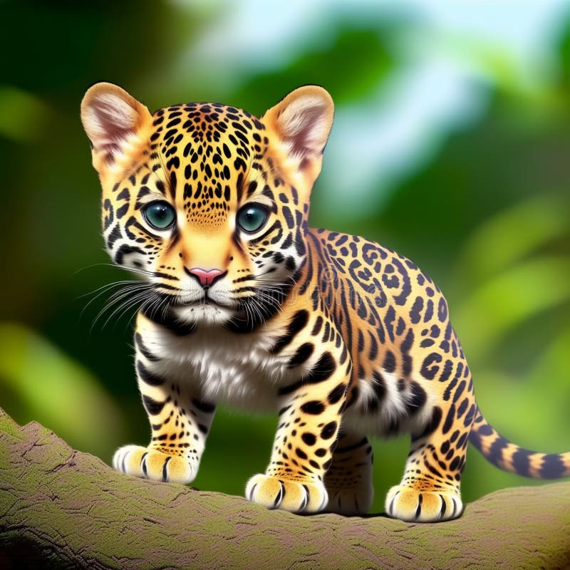 Cute and Adorable Little Jaguar in Jungle. Generative AI Stock