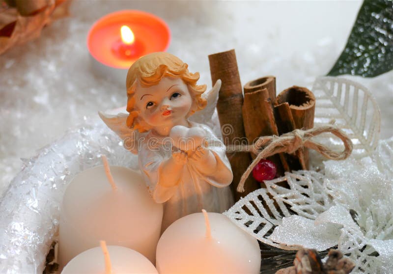 Cute Advent Angel with Candles and Decoration Stock Photo Image of advent, rustic 203569292