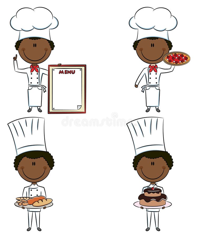 Cute African-American chef men stock illustration