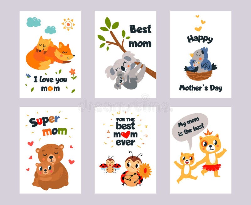 https://thumbs.dreamstime.com/b/cute-animal-mothers-day-cards-baby-mom-animals-funny-bird-nest-ladybug-children-funny-fox-koala-cute-animal-293598599.jpg