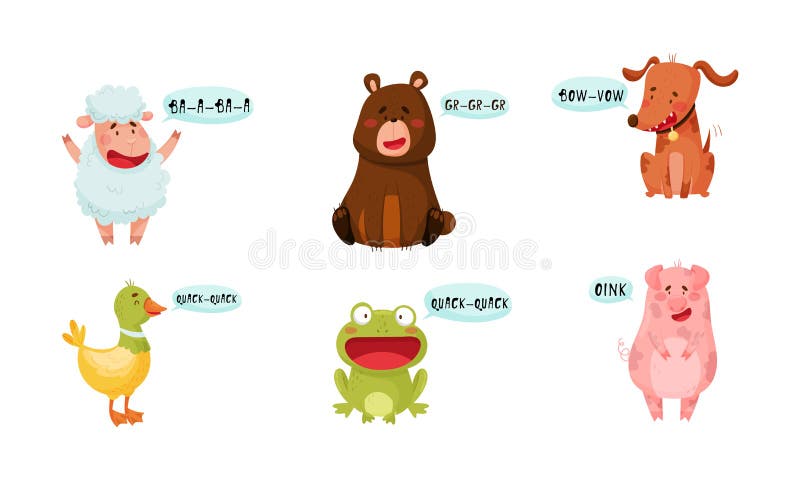 Cute Animals Emitting Sounds and Tooting Vector Set Stock Vector -  Illustration of bark, cheerful: 185609425