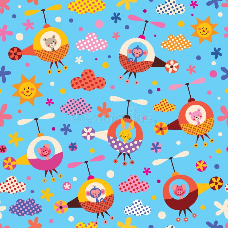 Cute animals in helicopters kids pattern royalty free illustration Cute animals in helicopters kids pattern royalty free illustration
