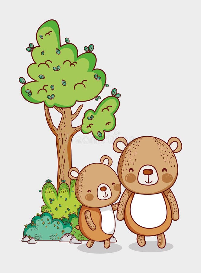 Cute Animals, Little Bears Tree Nature Cartoon Stock Vector - Illustration  of drawing, season: 176011657