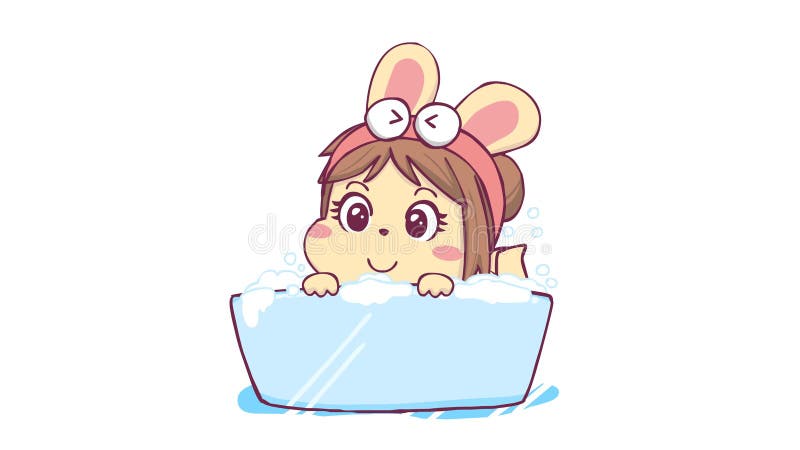Cute Animated Bunny Girl Bathing - White Background royalty free illustration