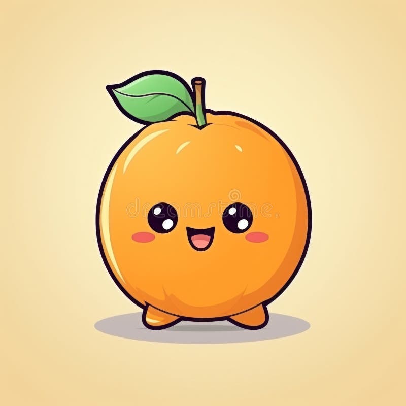 Cute Animated Orange Character with a Smiling Face and a Green Leaf on ...
