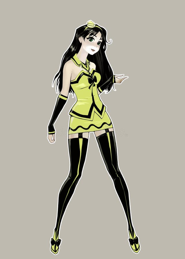 Cute Anime Cartoon Female Chatacter with Long Dark Hair Wearing Fancy Dress  Stock Illustration - Illustration of figure, gentle: 111624311