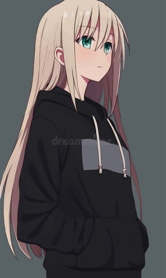 cute anime girl black hoodie green eyes cute anime girl black hoodie green eyes vector 227737269