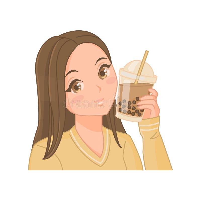 Cute Anime Girl with Bubble Tea Stock Vector Illustration of beverage
